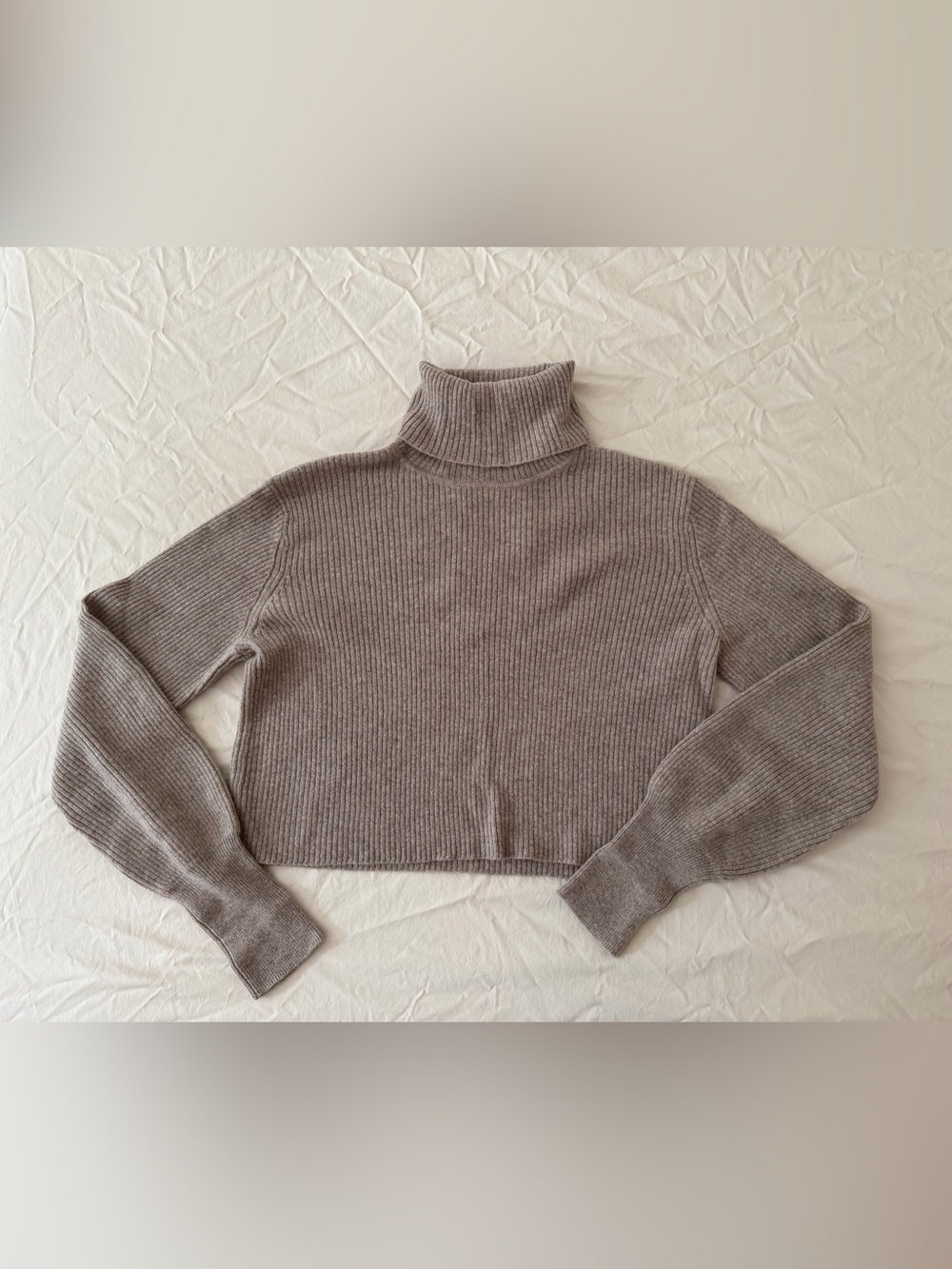 Reformation Cashmere Cropped Turtleneck Sweater in Taupe